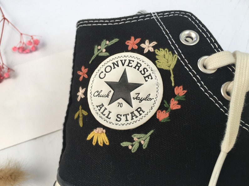 Black Stitch & Sunflower Converse Embroidery