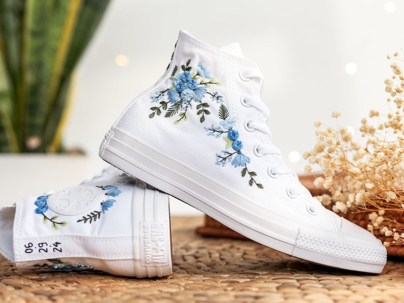 Blue Bridal Flowers Embroidered Sneakers