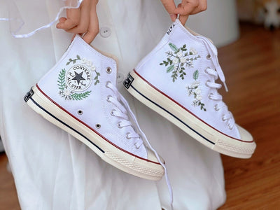 White Rose Wreath Converse Embroidery