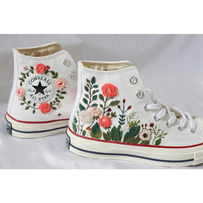 Coral Rose Garden Converse Embroidery