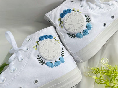 Blue Roses Wreath Converse Embroidery