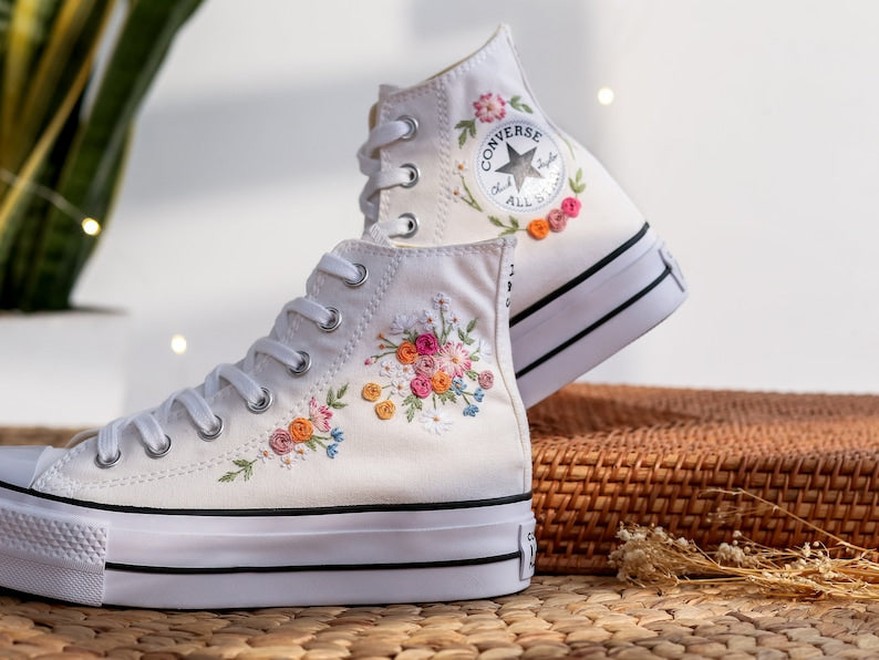 Pastel Rose Bouquet Converse Embroidery