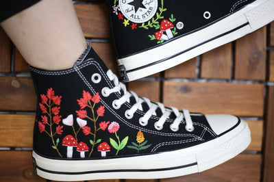 Red Wildflower Mushrooms Converse Embroidery