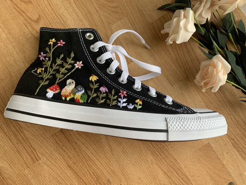 Bird and Wildflower Converse Embroidery