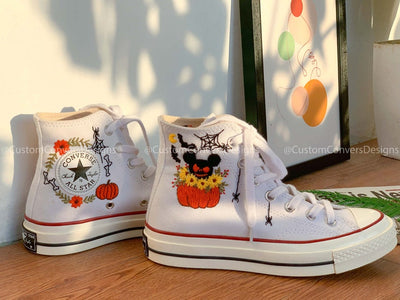 Embroidered Sneakers Basket Of Pumpkins And Sunflowers