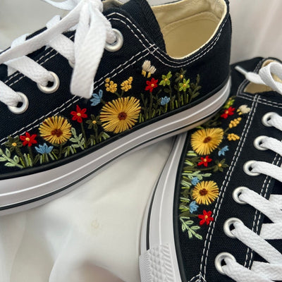 Colorful Flower Garden Embroidered Converse Low Top