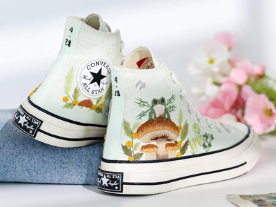 Mushroom and Frog Embroidered Converse Shoes