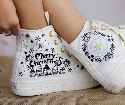 Converse Embroidered With Herd of Reindeer and Santa Claus