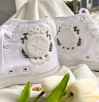 White Roses Wedding Converse Embroidery
