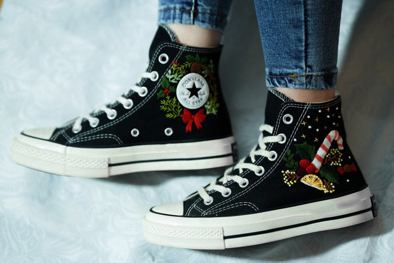 Christmas Wreath Candy Cane Converse Embroidery