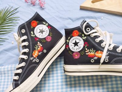 Pumpkin Floral Converse Embroidery