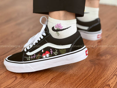 Embroidered Vans Lavender And Mushrooms