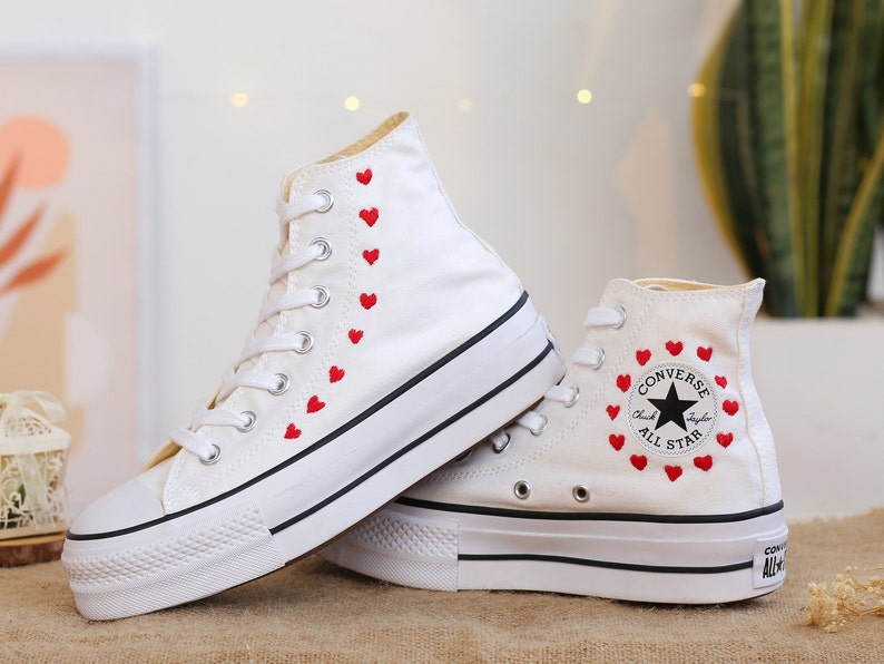 Red Hearts Line Converse Embroidery