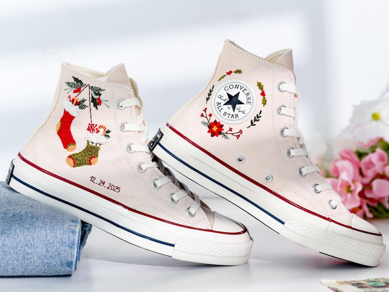 Christmas Stockings Embroidered Converse Shoes