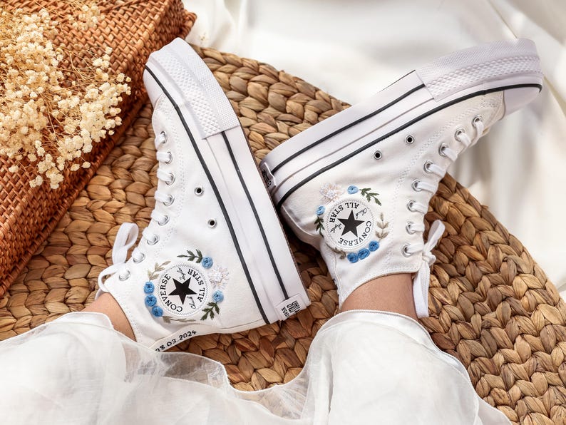 White Dahlia Wedding Converse Embroidery