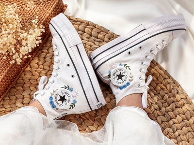White Dahlia Wedding Converse Embroidery
