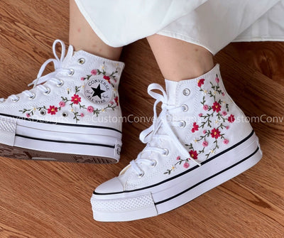 Custom Converse Red Flower Truss Embroidery