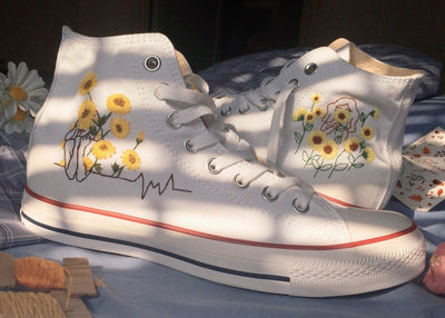 Sunflower Hand & Girl Outline Converse Embroidery