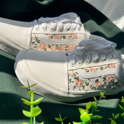 Embroidered Vans Sweet Light Pink Flower Garden