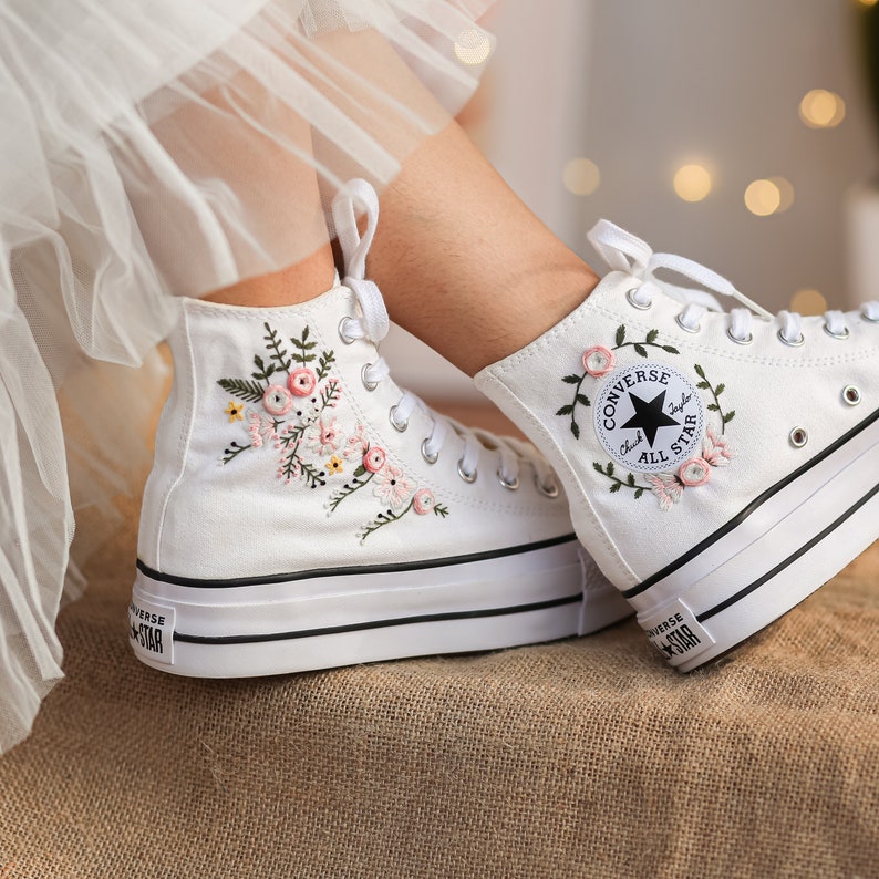 Pastel Pink Rose Bouquet Converse Embroidery