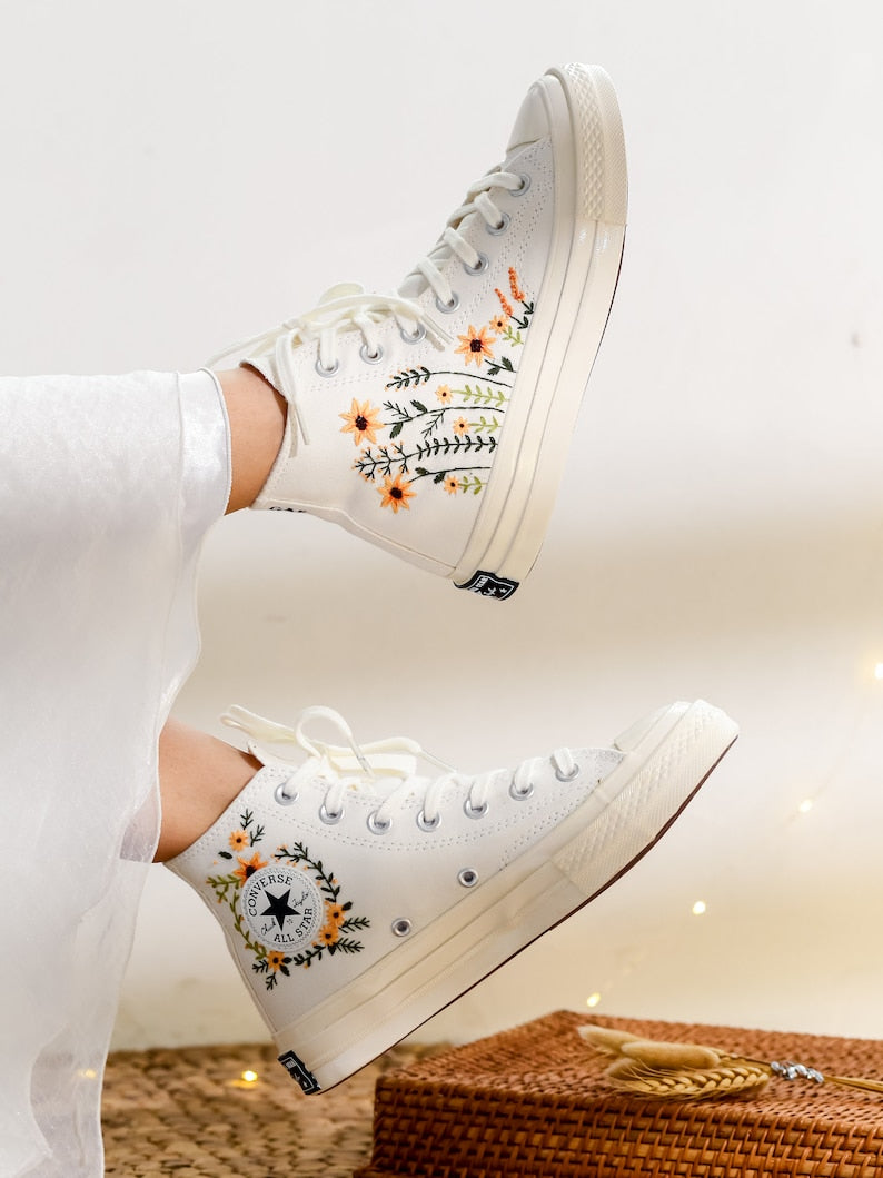 Orange Daisy Garden Converse Embroidery