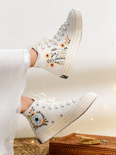 Orange Daisy Garden Converse Embroidery