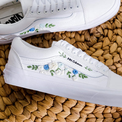 Blue White Rose Wedding Converse Embroidery