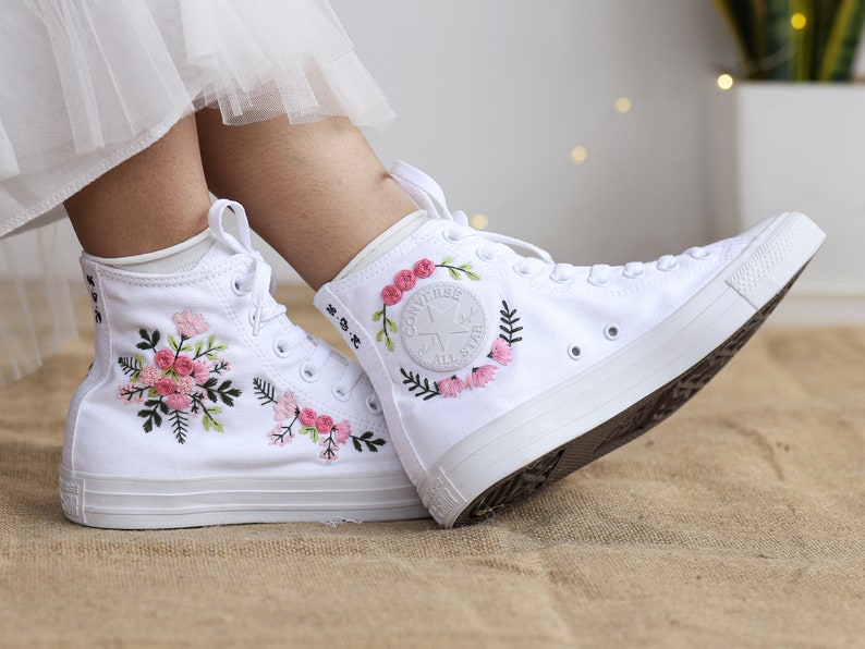 Pink Rose Bouquet Converse Embroidery