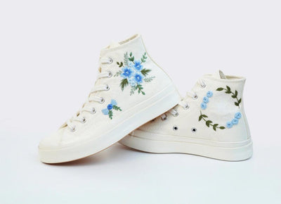 Blue Floral Bouquet Converse Embroidery
