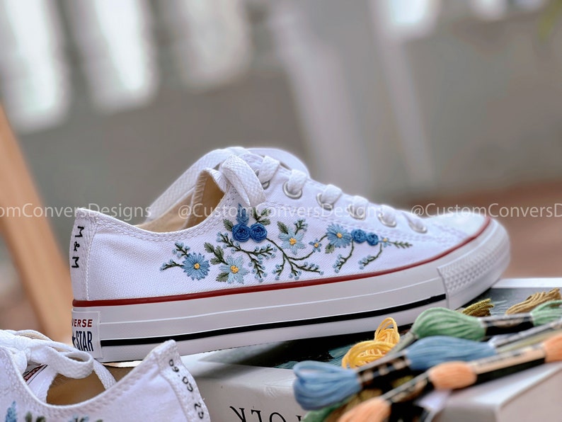 Embroidered Sneakers Blue Wedding Flowers