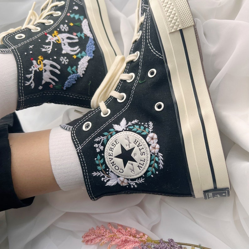 Reindeer and Floral Converse Embroidery