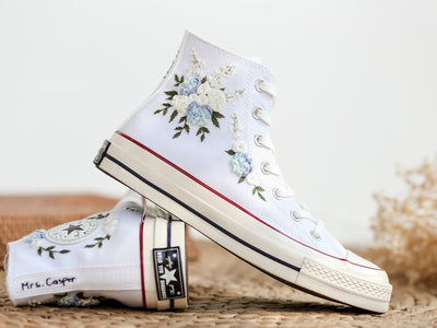 Blue Rose & Hydrangea Wedding Converse Embroidery