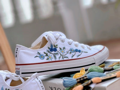 Blue Floral Converse Embroidery