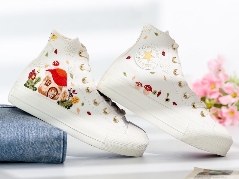 Mushroom House Embroidered Converse Shoes