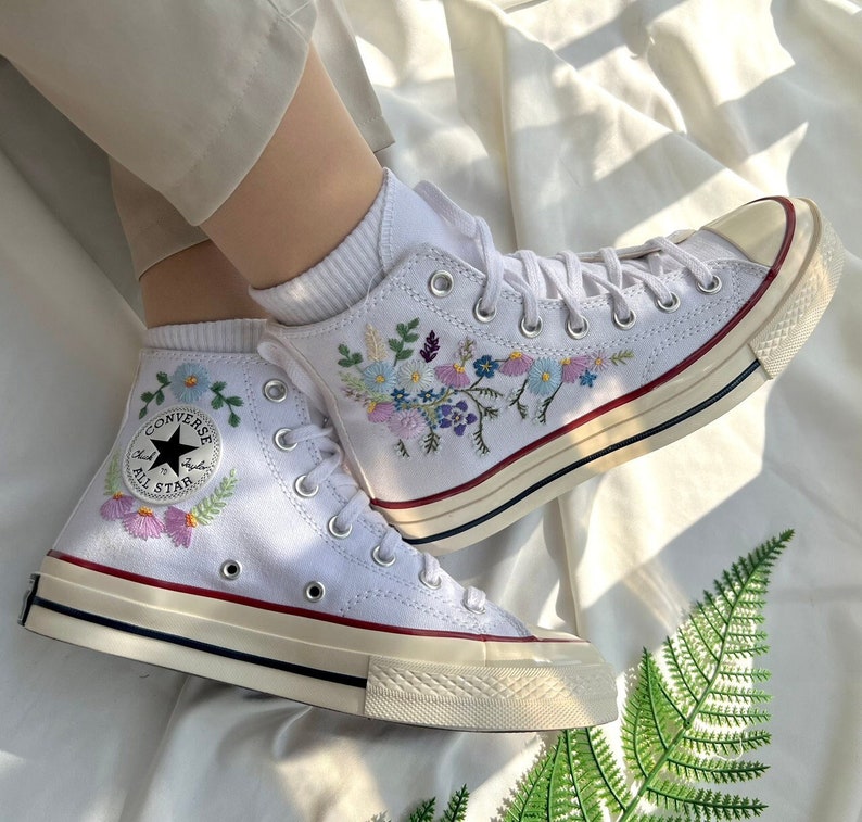 Colorful Embroidered Flower Strips Embroidered Converse