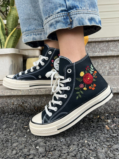 Red Daisy Converse Embroidery