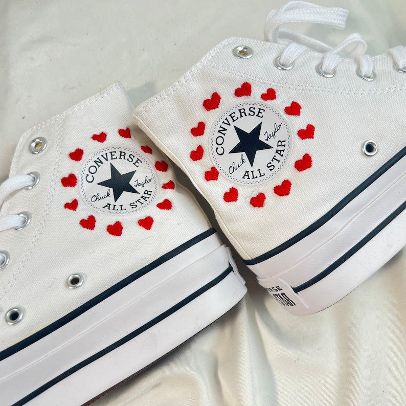Red Hearts Wreath Converse Embroidery