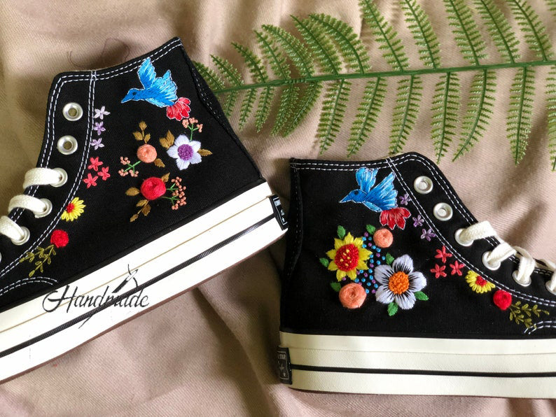 Hummingbird Wildflower Converse Embroidery