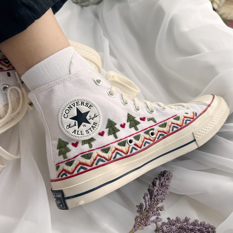 Converse Embroidered Pine Tree And Reindeer