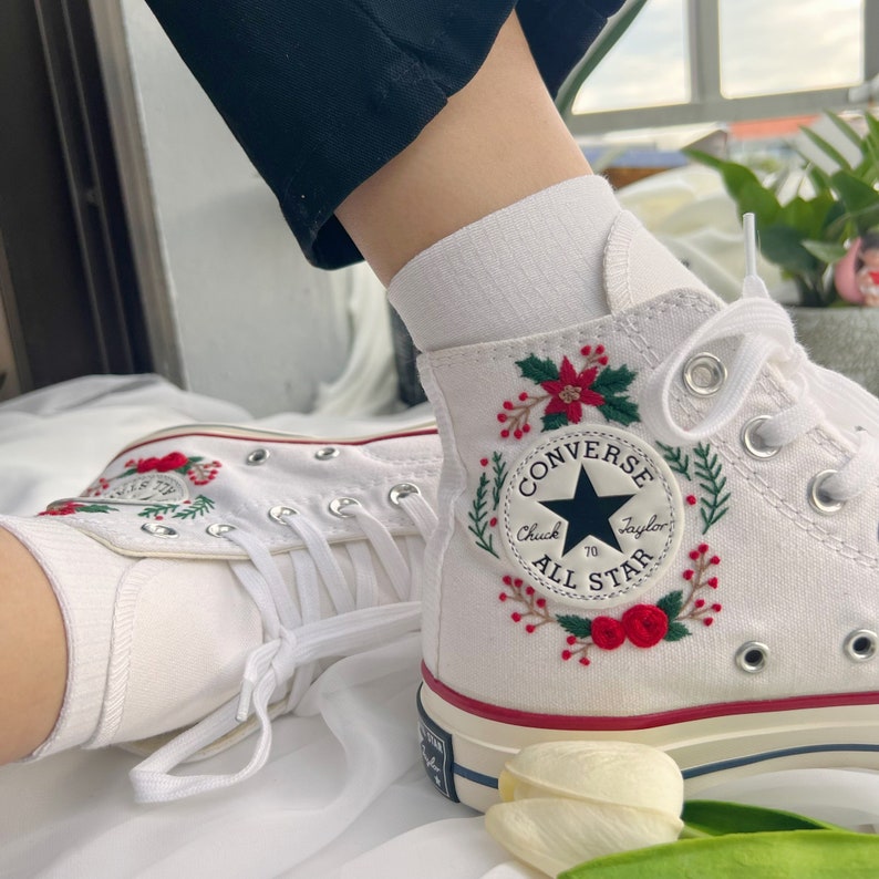 Floral Orange Converse Embroidery