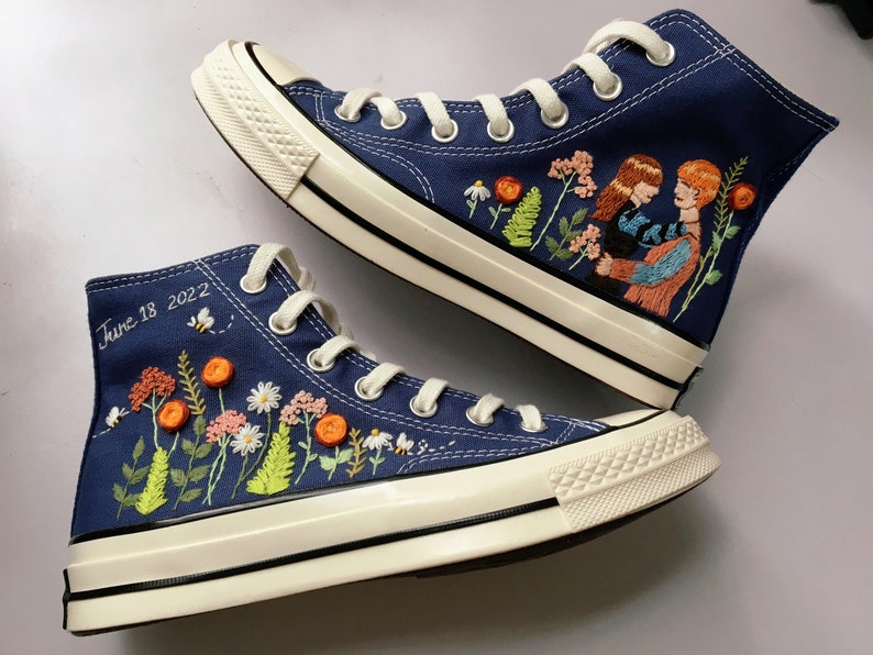Couple and Flowers Converse Embroidery
