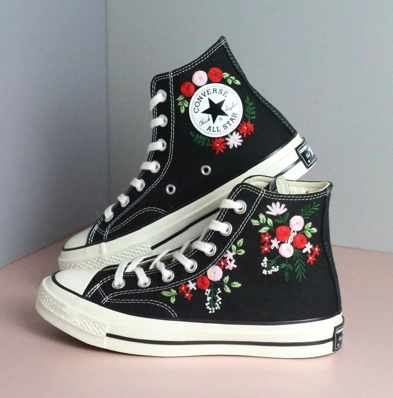 Red Rose Bouquet Converse Embroidery