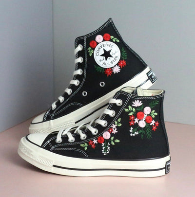 Red Rose Bouquet Converse Embroidery