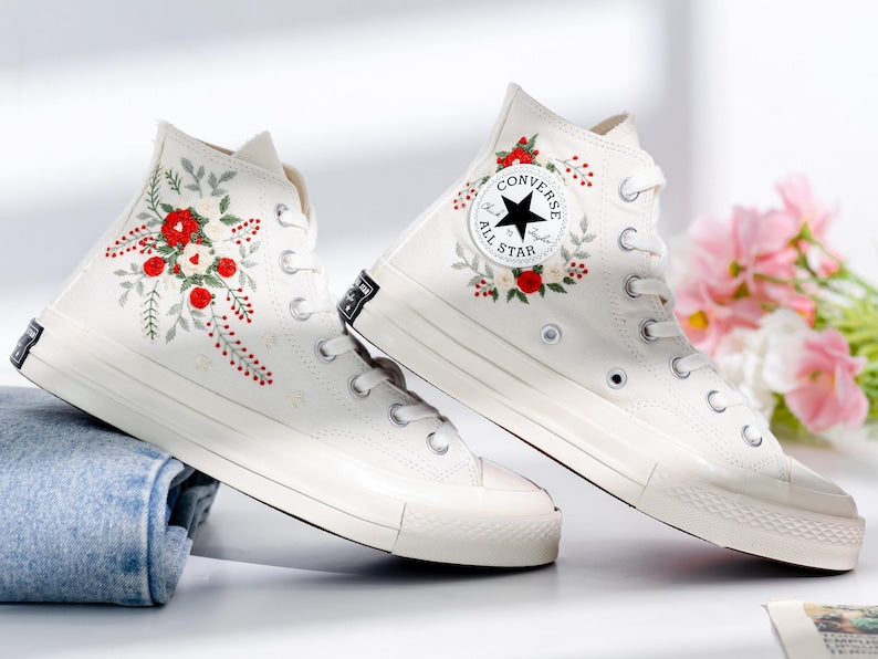 Wedding Flowers Embroidered Converse Shoes