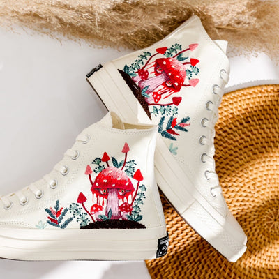 Red Mushroom Embroidered Converse High Top