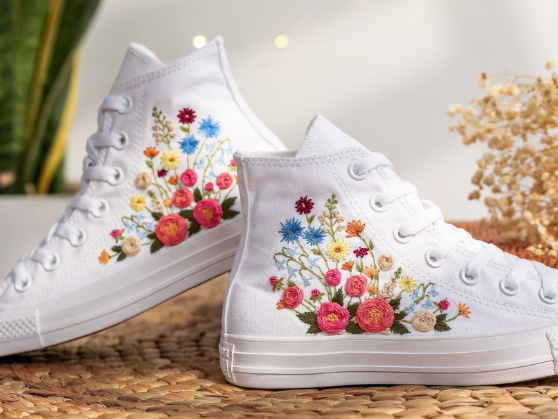 Colorful Rose Bouquet Converse Embroidery
