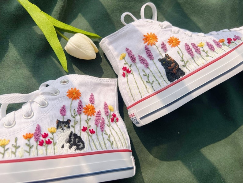 Cat and Wildflowers Converse Embroidery