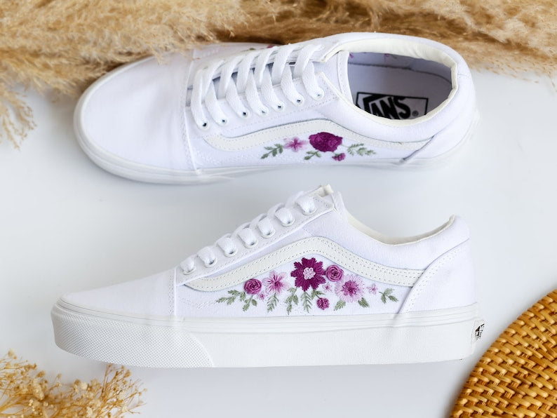 Purple Flower Embroidered Vans