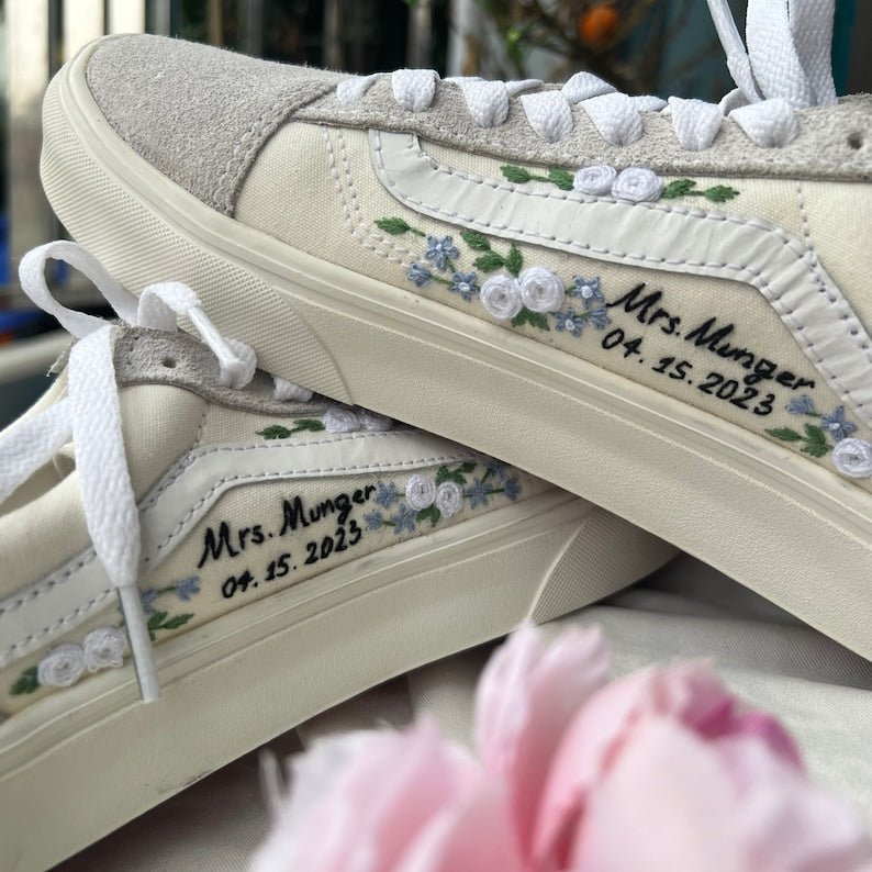 White Roses Wedding Converse Embroidery