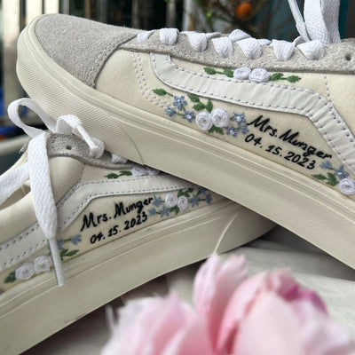 White Roses Wedding Converse Embroidery